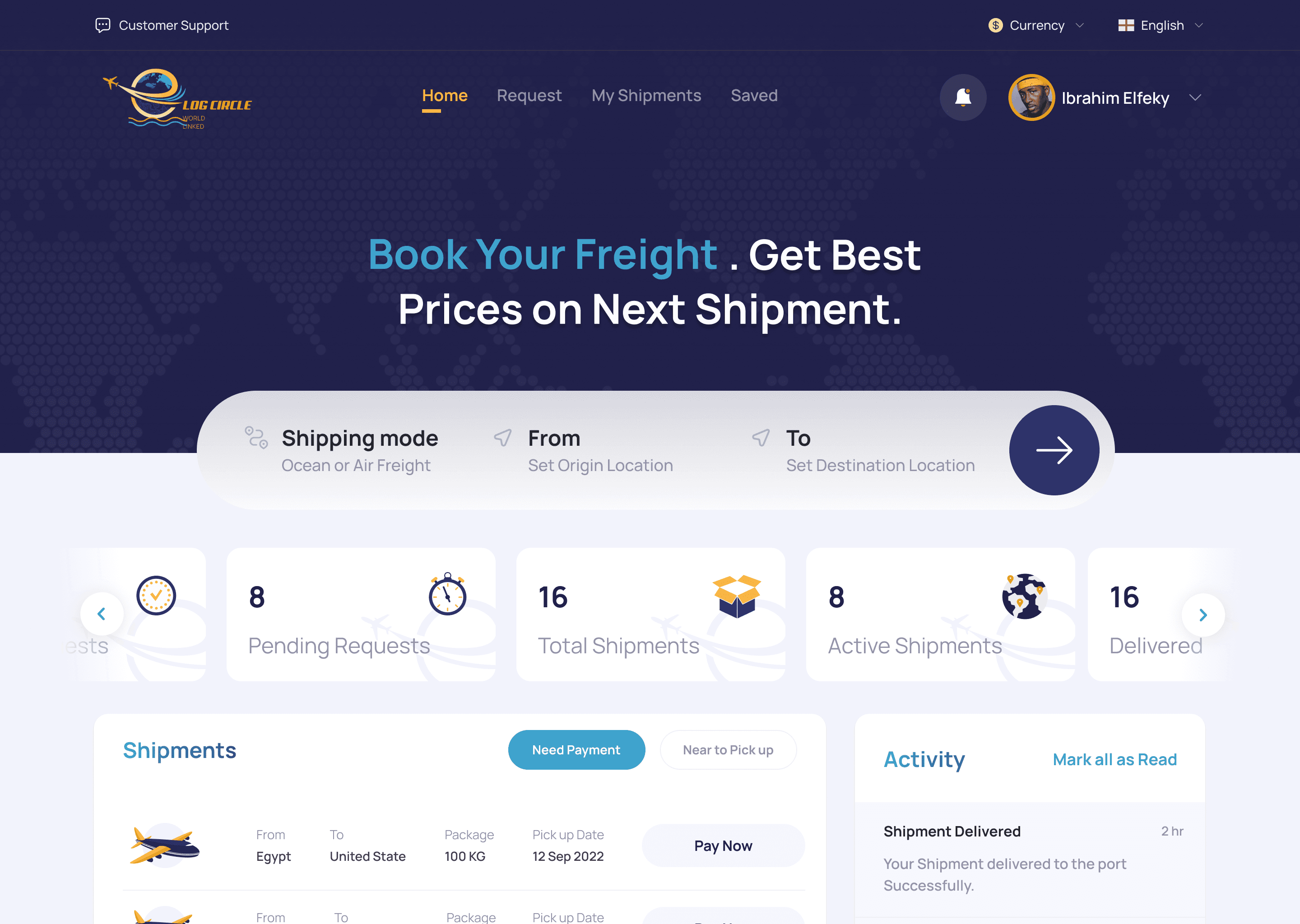 Log Circle importer home screen